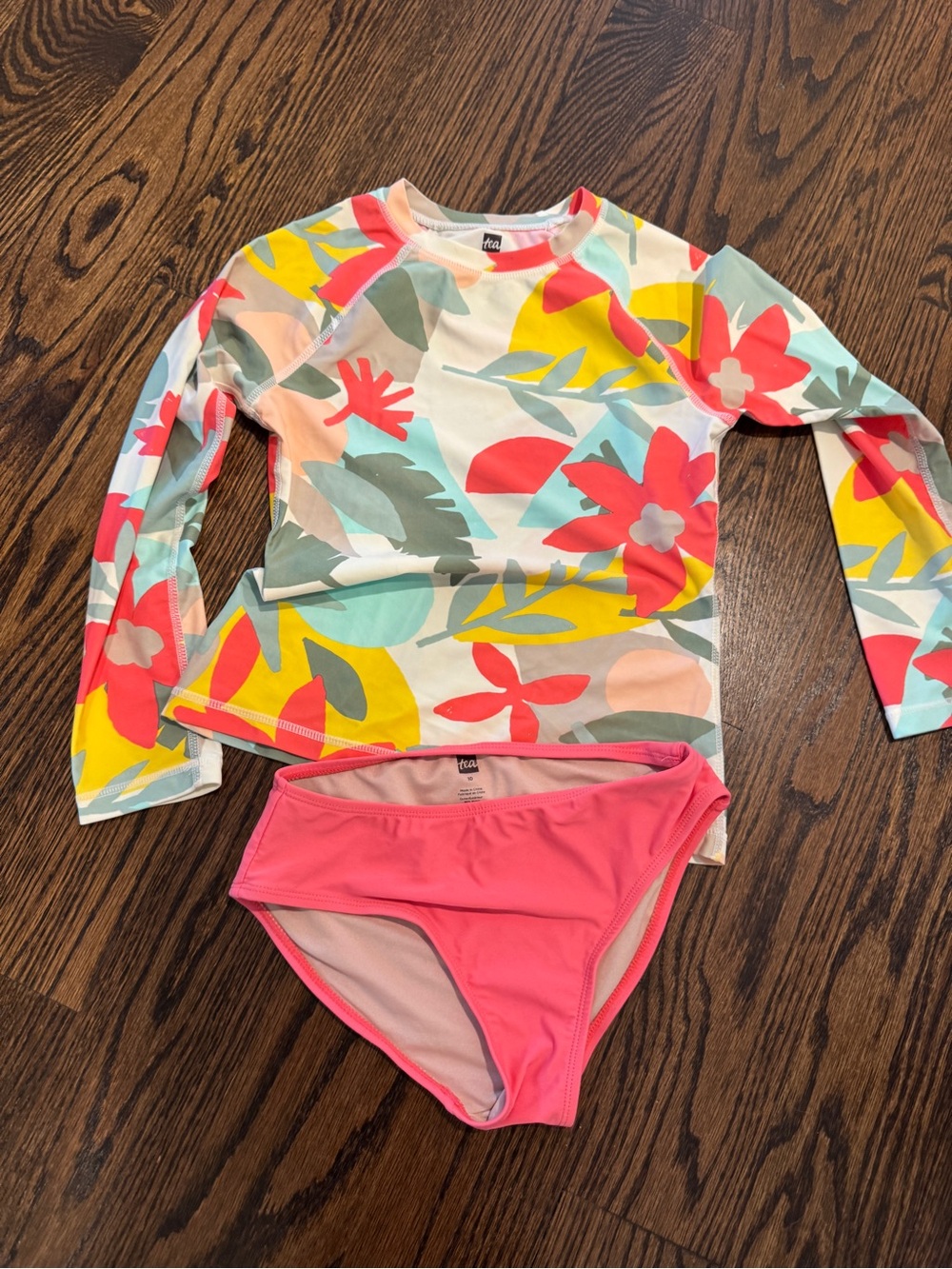 Tea Collection Girls Rash Guard Swimsuit Set Tropical Floral Size 10 UPF